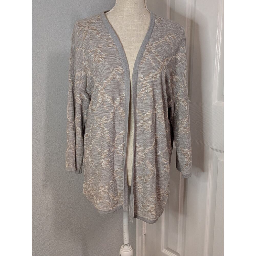 J.Jill Pure Jill Cardigan Sweater Women Medium Gray Cotton Blend 3/4 Sleeve Open
